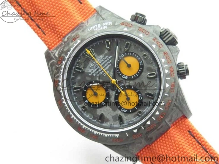 0503 AllSeason Daytona DIW Carbon OMF Best Edition Carbon Orange Dial on Orange Nylon Strap A 2845